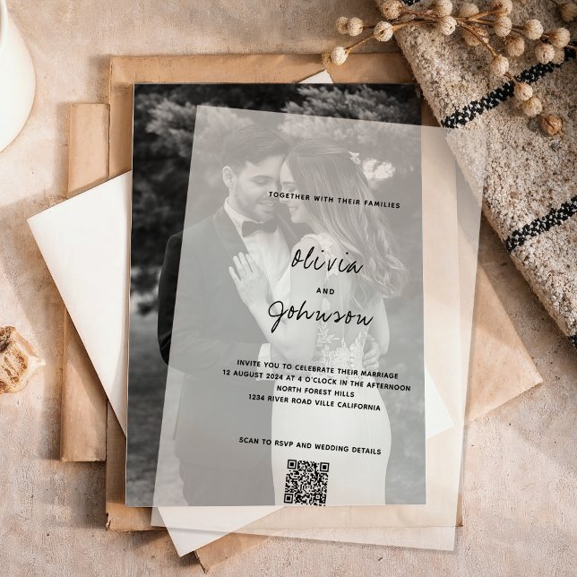 Minimalist Qr Code Wedding Vellum Invitations (Creator Uploaded)