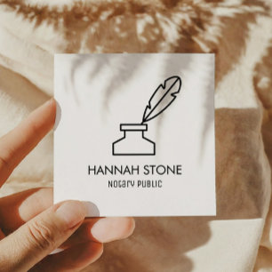 Minimalist Quill Pen Outline Notary Public Simple Square Business Card