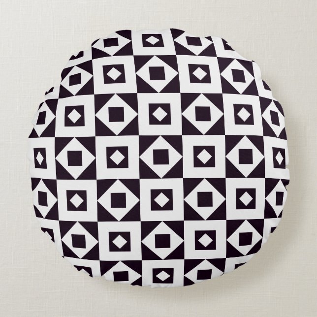 Minimalist Quilt Black & White Round Cushion (Front)