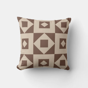 Minimalist Quilt Brown Cream Throw Pillow