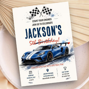 Minimalist Race Car 5th Birthday Invitation