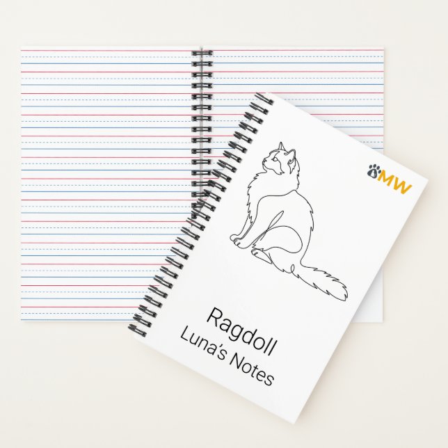 Minimalist Ragdoll Cat Personalised Name  Notebook (Inside)