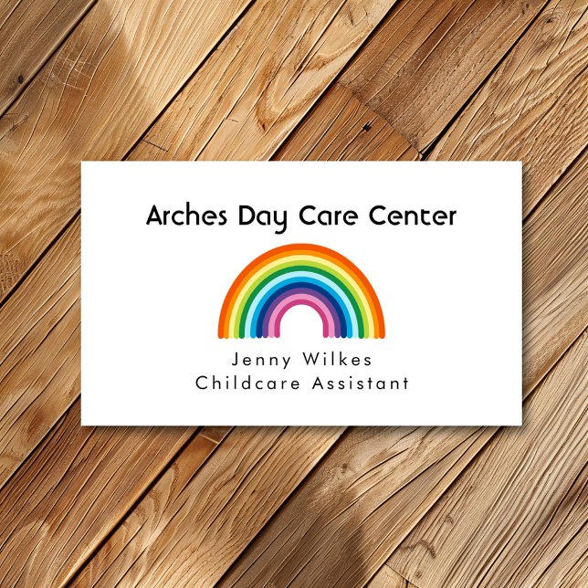 Minimalist Rainbow Daycare Centre Babysitting Business Card (Creator Uploaded)