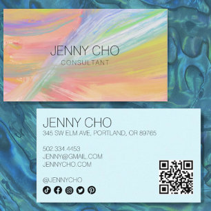 Minimalist Rainbow Painting QR Code Social Icons Business Card