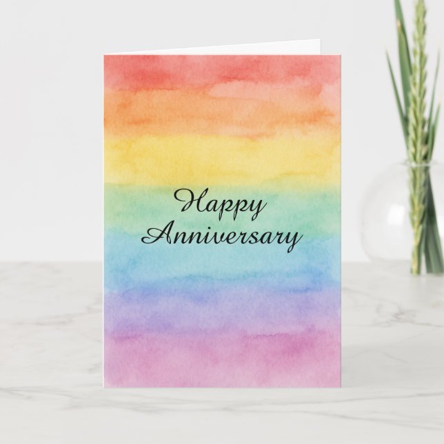 Minimalist Rainbow Watercolor Anniversary – LGBTQ+ Card (Front)