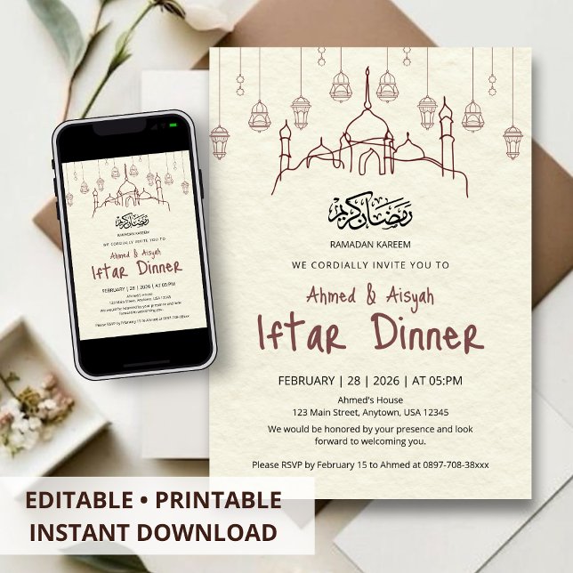 Minimalist Ramadan Kareem Iftar Dinner Invitation (Creator Uploaded)