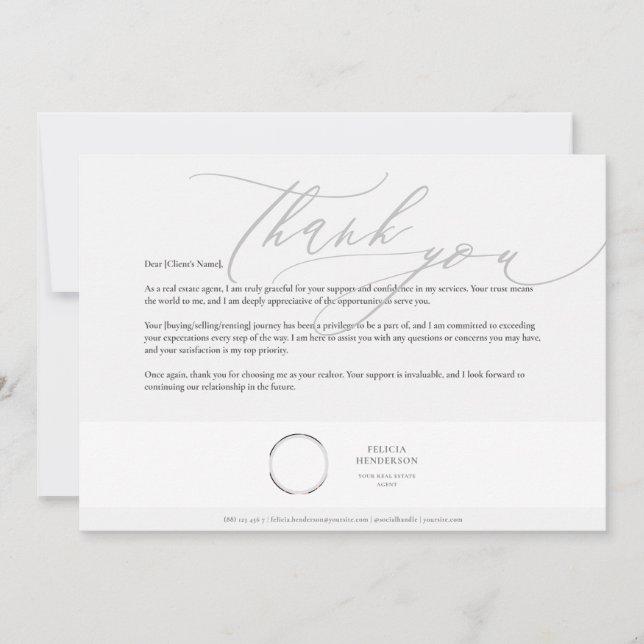 Minimalist Real Estate Agent Grateful Appreciation Thank You Card (Front)