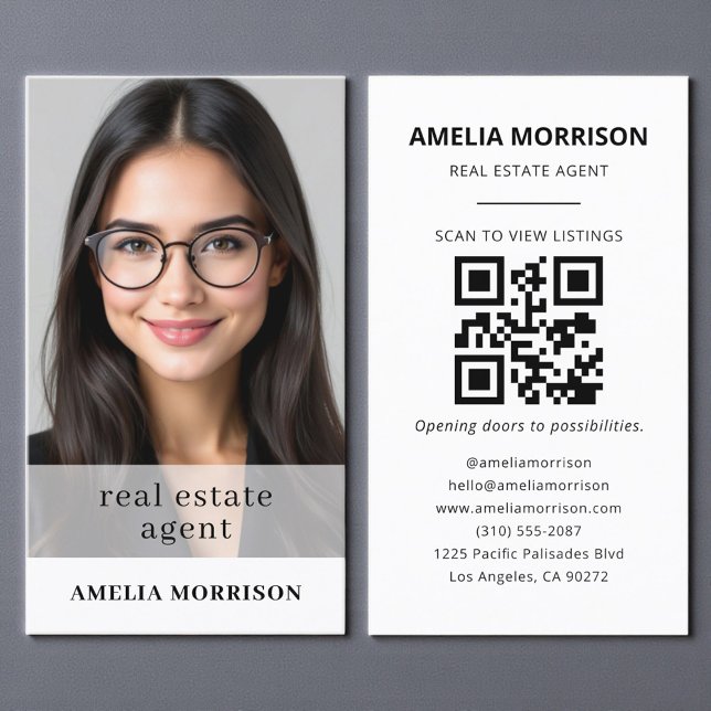 Minimalist Real Estate Agent QR Code Photo  Business Card (Creator Uploaded)