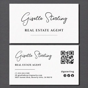 Minimalist Real Estate Agent QR Code Script Business Card
