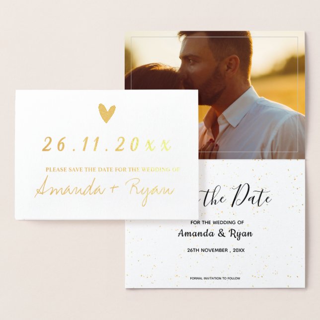 Minimalist Real Foil Photo Wedding Save The Date Foil Card (Display)