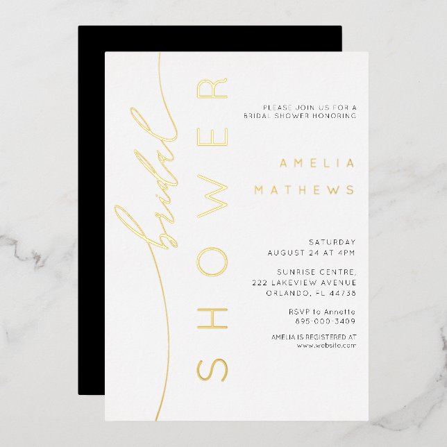 Minimalist Real Gold Typography Bridal Shower (Front/Back)
