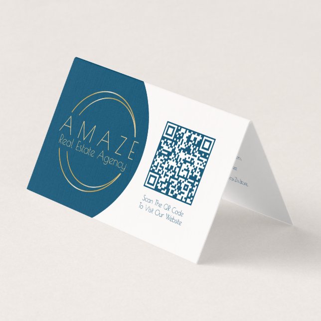 Minimalist Realtor QR Code Folded Business Card (Front)