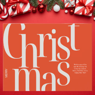 Minimalist Red and Beige Typographic Christmas Holiday Postcard