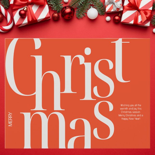 Minimalist Red and Beige Typographic Christmas Postcard (Creator Uploaded)