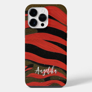 Minimalist Red and Black Abstract Lines iPhone 14 Pro Max Case