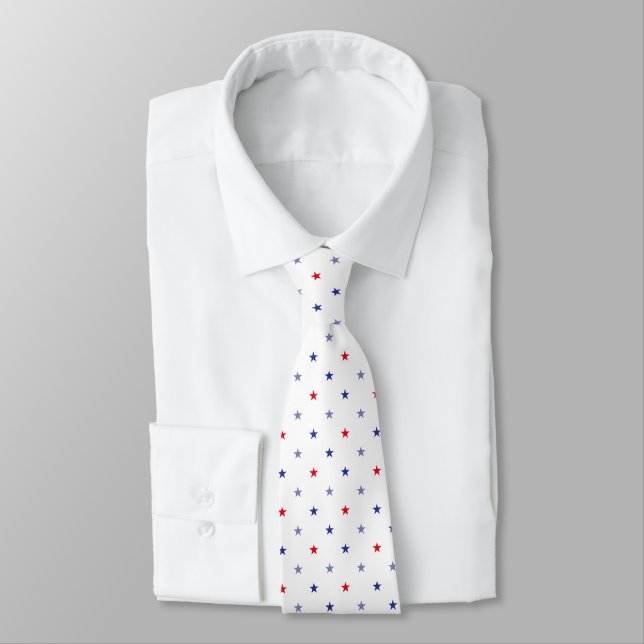 Minimalist Red and Blue Small Stars Pattern  Tie (Tied)