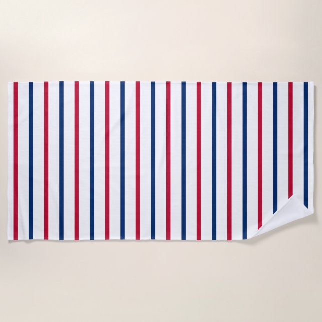 Minimalist Red and Blue Stripes Modern Pattern Beach Towel (Front)