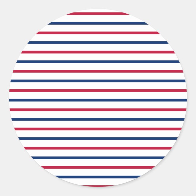 Minimalist Red and Blue Stripes Modern Pattern Classic Round Sticker (Front)