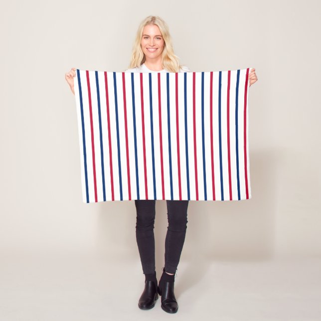 Minimalist Red and Blue Stripes Modern Pattern Fleece Blanket (In Situ)