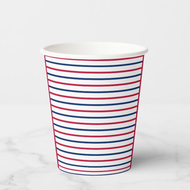 Minimalist Red and Blue Stripes Modern Pattern Paper Cups (Front)