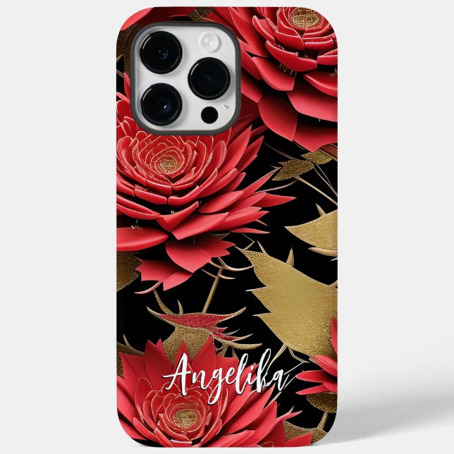 Minimalist Red and Gold Abstract Pattern Custom Case-Mate iPhone Case (Back)