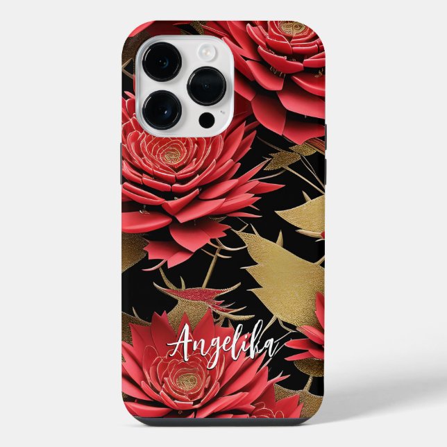 Minimalist Red and Gold Abstract Pattern Custom iPhone Case (Back)