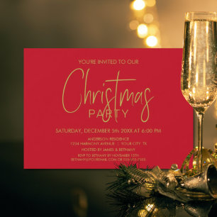 Minimalist Red and Gold Christmas Party Invitation