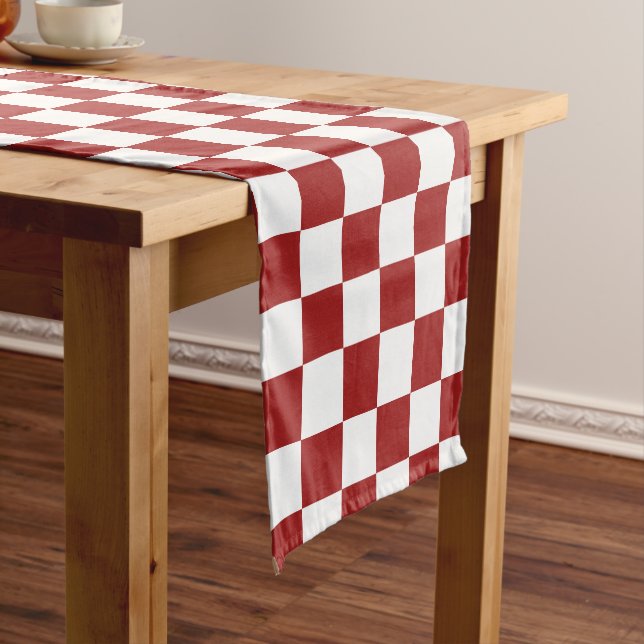 Minimalist Red and White Chequered Pattern Short Table Runner (In Situ)