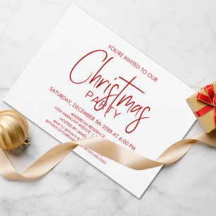 Minimalist Red and White Christmas Party Invitation