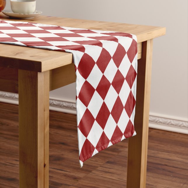 Minimalist Red and White Festive Check Pattern Short Table Runner (In Situ)