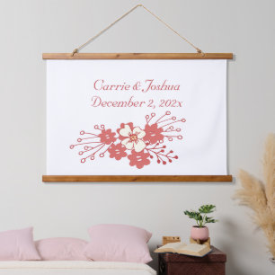 Minimalist Red and White Flowers Wedding  Hanging Tapestry