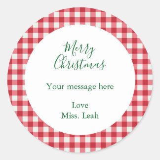 Minimalist Red and white Gingham Return address Classic Round Sticker