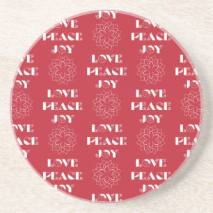 Minimalist Red and White Love, Peace, Joy Coaster