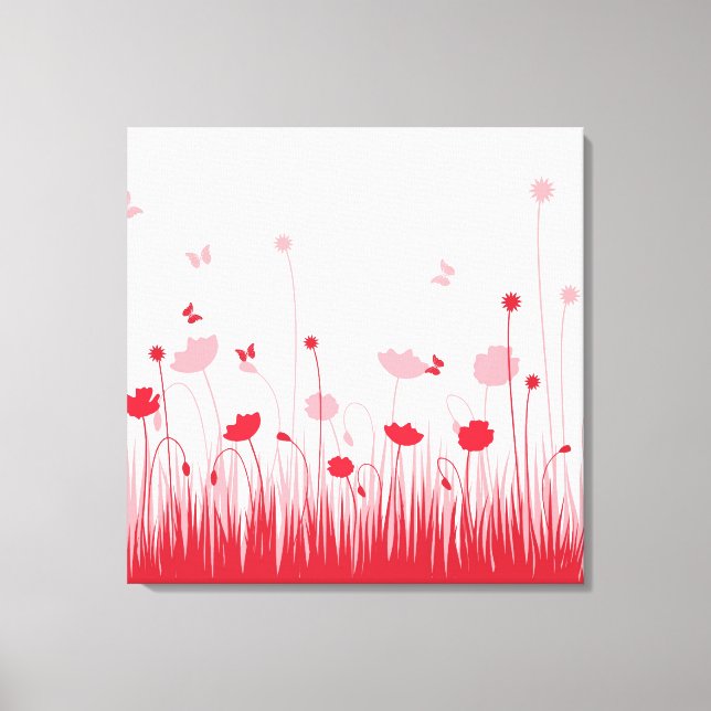 Minimalist Red and White Poppies Meadow Floral Canvas Print (Front)