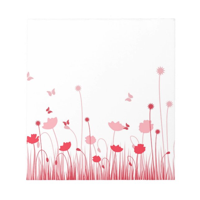 Minimalist Red and White Poppies Meadow Floral Notepad (Front)
