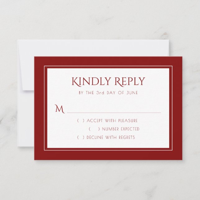 Minimalist Red and White | Simple Modern Crimson RSVP Card (Front)
