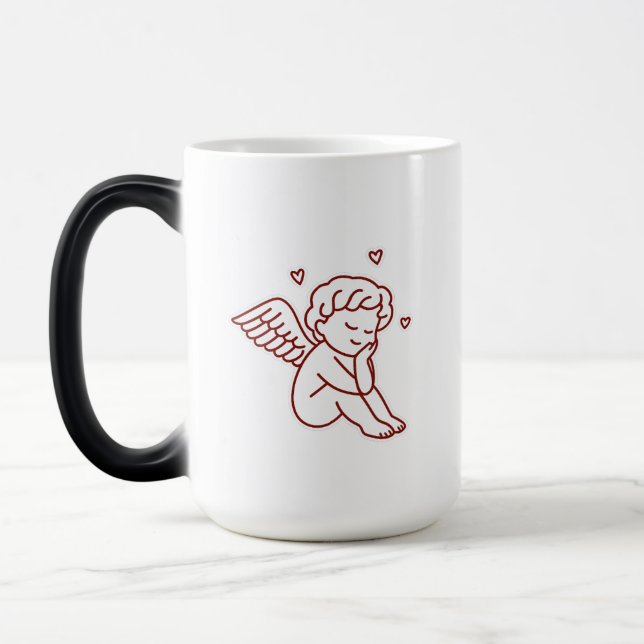  Minimalist Red Angel Line Art  Magic Mug (Left)