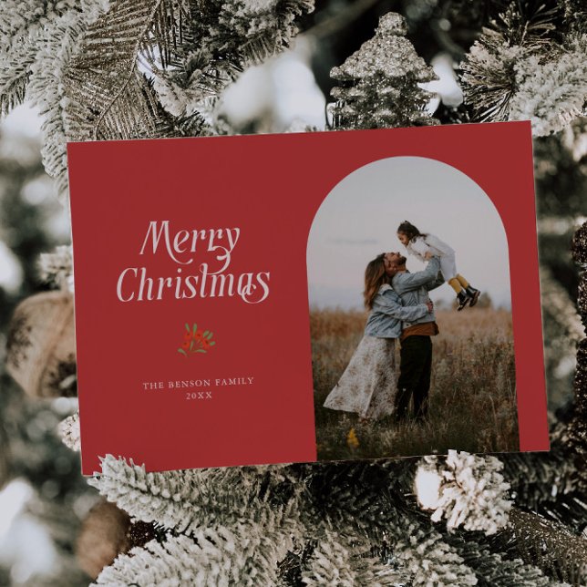 Minimalist Red Arch Merry Christmas Photo Holiday Card (Creator Uploaded)