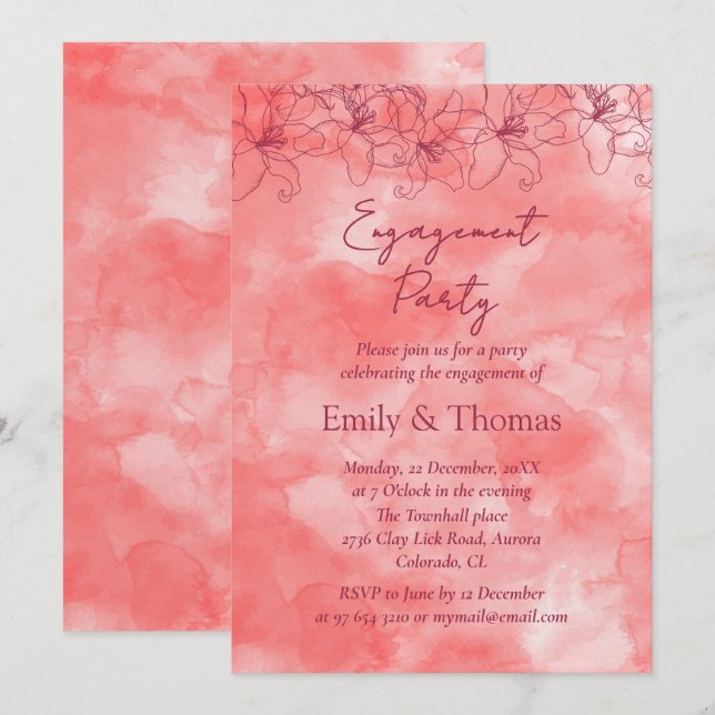 minimalist red backdrop wedding engagement invitation (Front/Back)