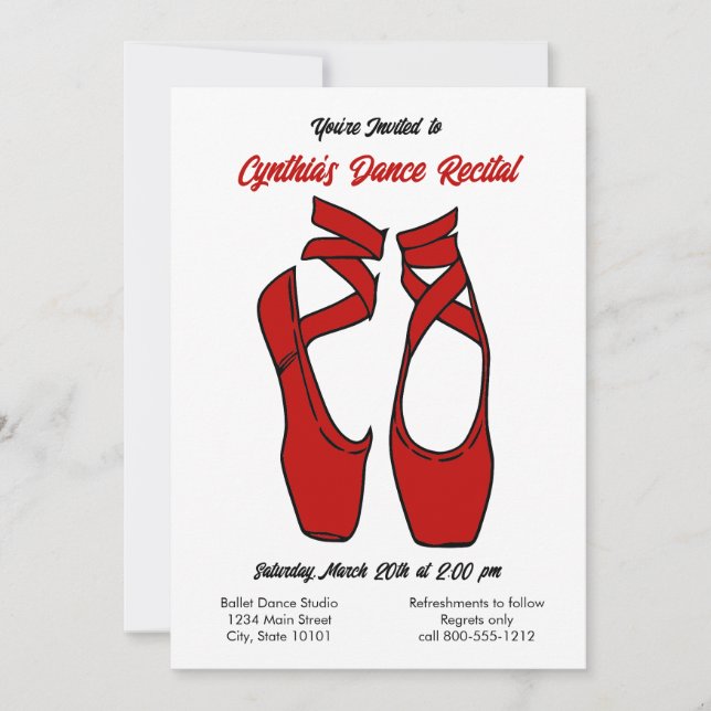 Minimalist Red Ballet Dance Recital Invitation (Front)