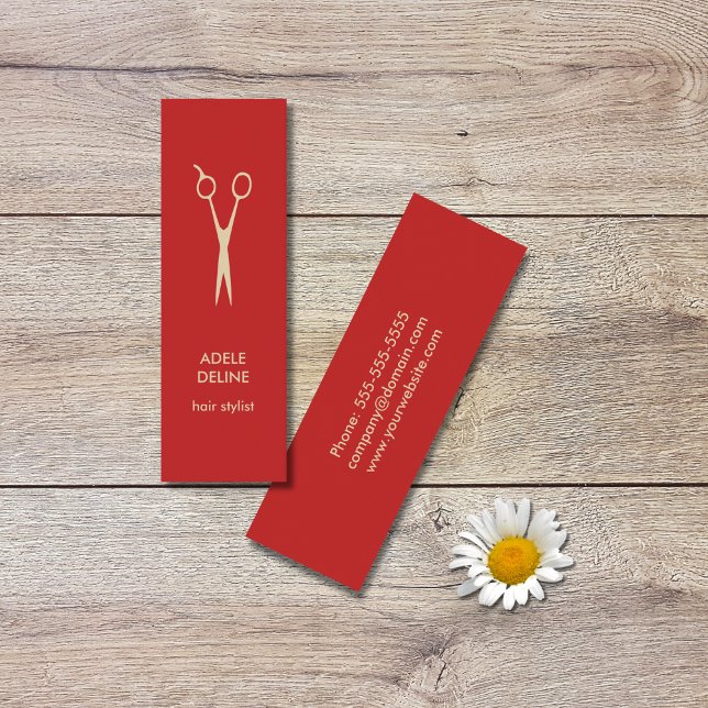 Minimalist Red Beige Scissor Hair Stylist Mini Business Card (Creator Uploaded)