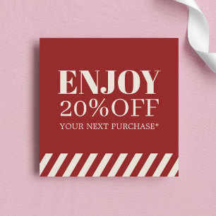 Minimalist Red Beige Stripes Holiday Coupon