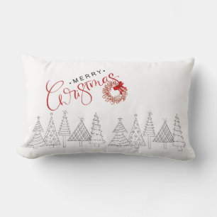 Minimalist Red Berries Merry Christmas Family Name Lumbar Cushion