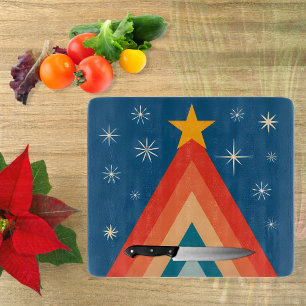 Minimalist Red & Blue Retro Groovy Christmas Tree  Cutting Board