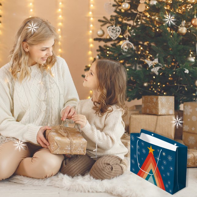 Minimalist Red & Blue Retro Groovy Christmas Tree  Large Gift Bag (Creator Uploaded)