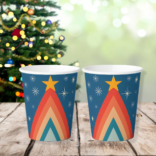 Minimalist Red & Blue Retro Groovy Christmas Tree  Paper Cups