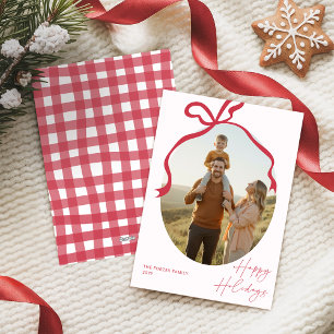Minimalist Red Bow Family Photo Christmas Holiday Card