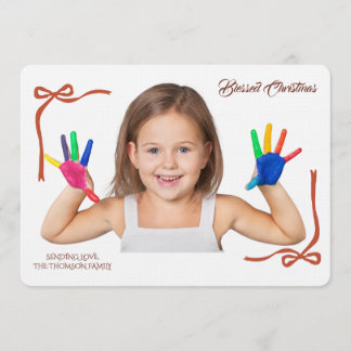 Minimalist Red Bows Blessing Christmas Handwriting Invitation