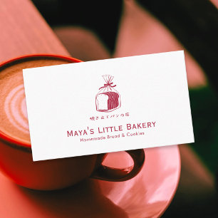 Minimalist Red Bread Loaf Bakery Logo Business Card