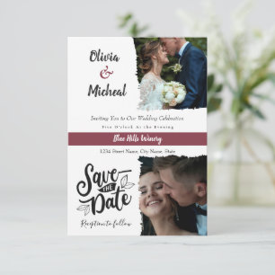 minimalist Red Burgundy save the date 2 photo  Invitation